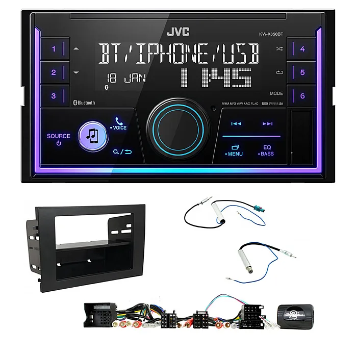 Audi A4 (2001-2008) JVC Double Din Mechless USB, Bluetooth, AUX, iPod/iPhone Car Stereo Upgrade Pack