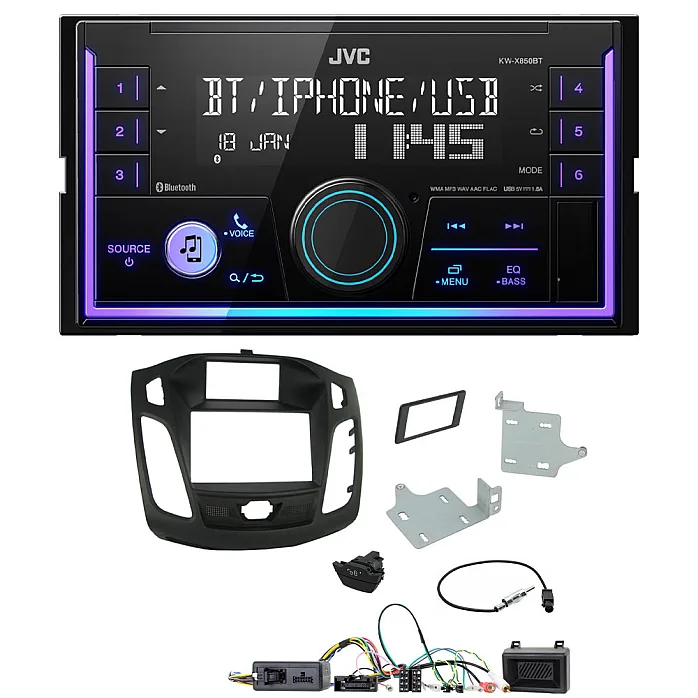 Ford Focus 2011 - 2015 JVC Double Din Mechless USB, Bluetooth, AUX, iPod/iPhone Car Stereo Upgrade Pack