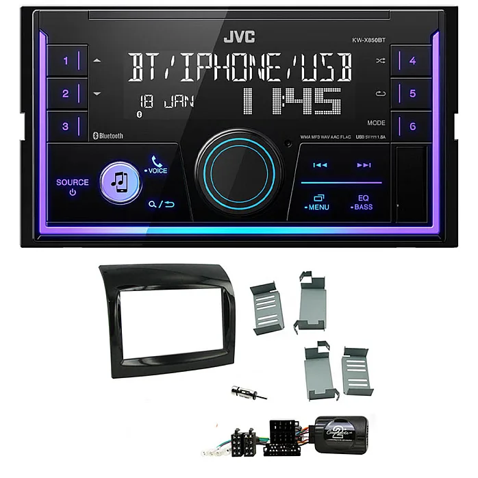 Fiat Ducato 2012 - 2014 JVC Double Din Mechless USB, Bluetooth, AUX, iPod/iPhone Car Stereo Upgrade Pack