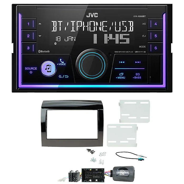 Fiat Ducato 2014-2021 JVC Double Din Mechless USB, Bluetooth, AUX, iPod/iPhone Car Stereo Upgrade Pack