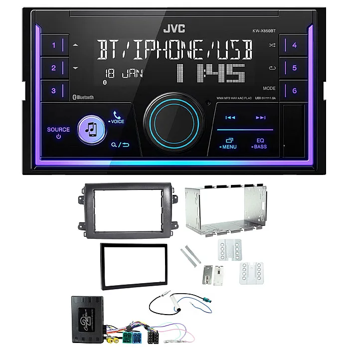 Fiat Ducato 2021 Onwards JVC Double Din Mechless USB, Bluetooth, AUX, iPod/iPhone Car Stereo Upgrade Pack