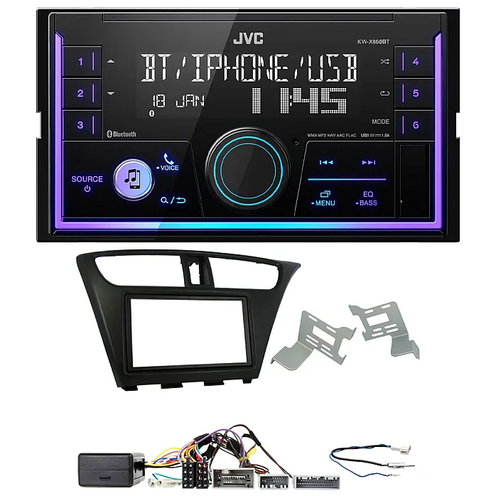 Honda Civic 2012-2015 JVC Double Din Mechless USB, Bluetooth, AUX, iPod/iPhone Car Stereo Upgrade Pack