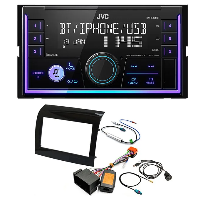 Fiat Ducato 2014 Onwards JVC Double Din Mechless USB, Bluetooth, AUX, iPod/iPhone Car Stereo Upgrade Pack