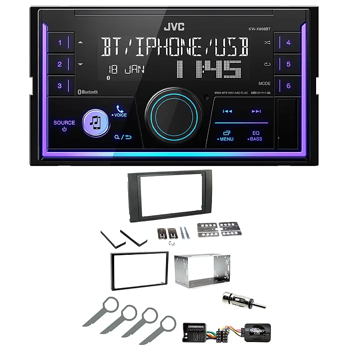 Ford Focus, Fiesta, Transit JVC Double Din Mechless USB, Bluetooth, AUX, iPod/iPhone Car Stereo Upgrade Pack
