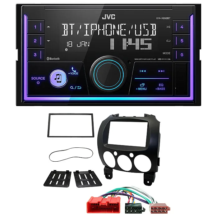 Mazda 2 2008 - 2014 JVC Double Din Mechless USB, Bluetooth, AUX, iPod/iPhone Car Stereo Upgrade Pack
