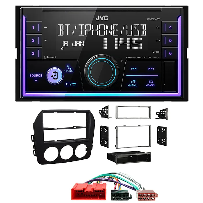 Mazda MX-5 (2009-2015) JVC Double Din Mechless USB, Bluetooth, AUX, iPod/iPhone Car Stereo Upgrade Pack