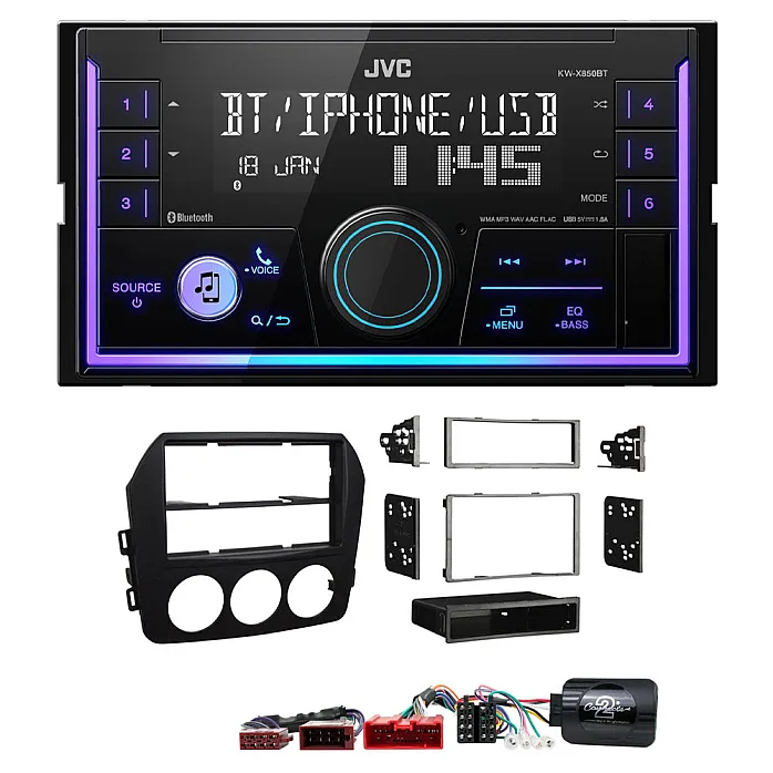 Mazda MX-5 2009 - 2015 JVC Double Din Mechless USB, Bluetooth, AUX, iPod/iPhone Car Stereo Upgrade Pack