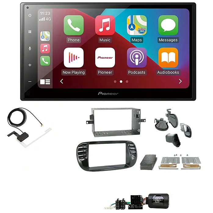 Fiat 500 2007- 2015 Piano Black Pioneer 6.8" Bluetooth Apple CarPlay DAB Stereo Upgrade Kit
