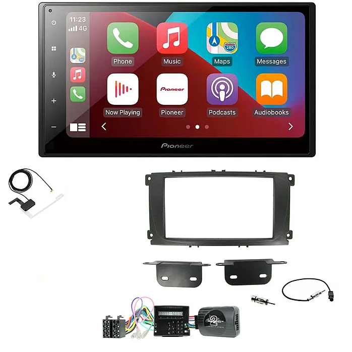 Ford Focus, Mondeo, S-Max Black Pioneer 6.8" Bluetooth Apple CarPlay DAB Stereo Upgrade Kit