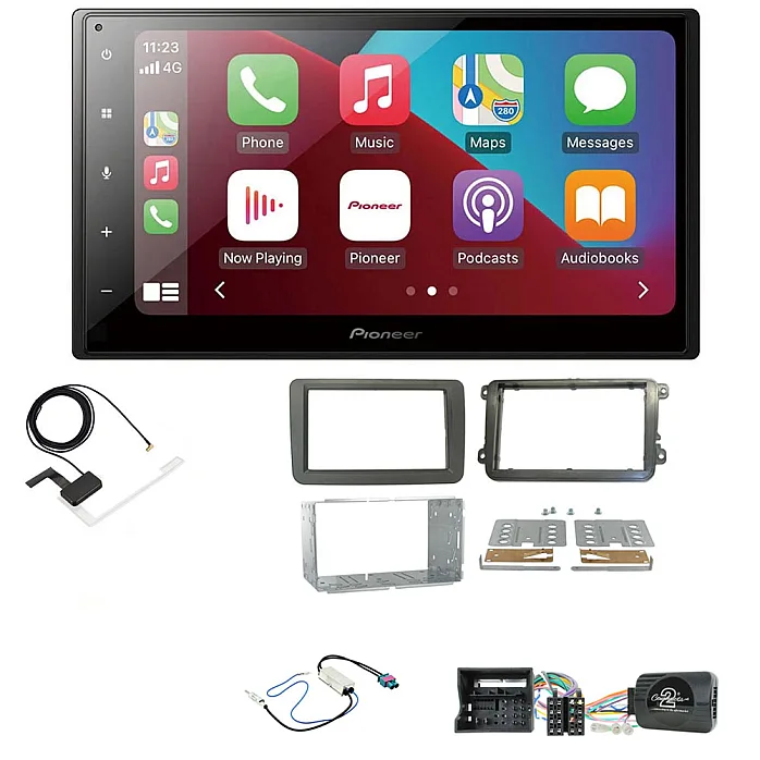 VW Beetle, Caddy, Jetta, Sharan, T-6, Tiguan Black Pioneer 6.8" Apple CarPlay DAB Stereo Upgrade Kit