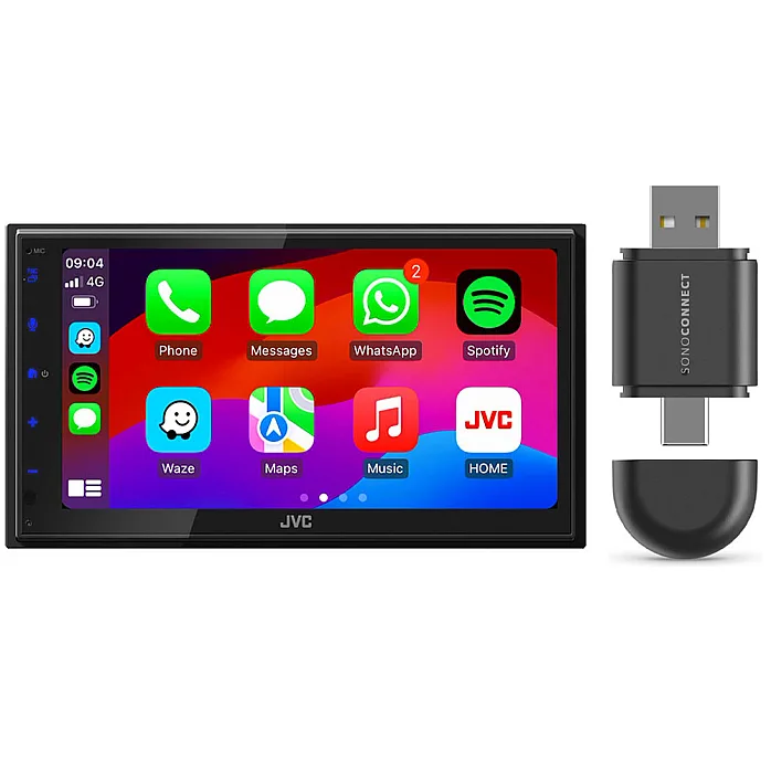 JVC KW-M593BT 6.8" CarPlay / Android Auto USB, Bluetooth Screen Mirroring Car Stereo + Wireless Adaptor