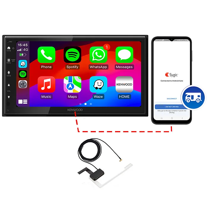 Kenwood DMX5023DABS CAMPER 6.8" Android Auto / CarPlay Double DIN Sygic GPS Navigation Bluetooth DAB Stereo With Aerial