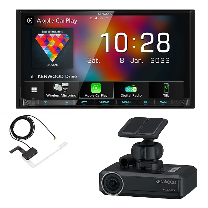 Kenwood Digital Media AV Receiver CarPlay / Android Auto Bluetooth DAB+ Radio with Aerial & HD Dashboard Camera