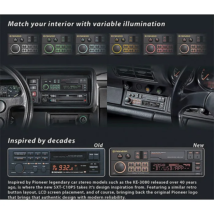 Pioneer SXT-C10PS Single Din Retro Tape Deck Sytle Bluetooth, DAB+, USB, Aux, Car Stereo