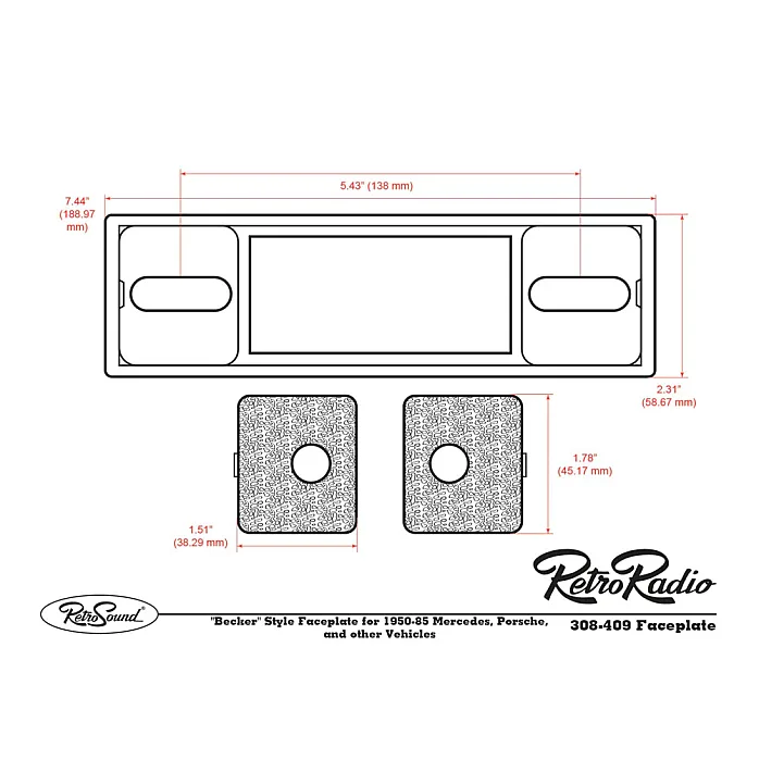 RetroSound RSM1B-BPC Becker Style Motor 1 Bluetooth, AM/FM, Aux, Black Pebbled/Chrome Classic Car Stereo