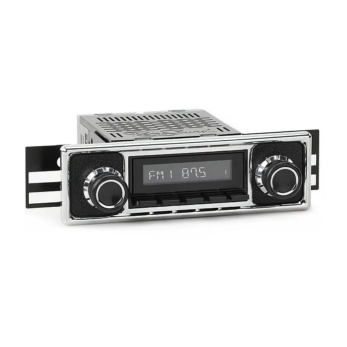RetroSound RSM1B-BPC Becker Style Motor 1 Bluetooth, AM/FM, Aux, Black Pebbled/Chrome Classic Car Stereo