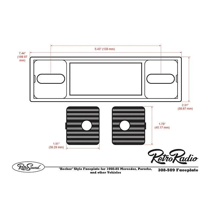 RetroSound RSM1D-PC Becker Style Motor 1DAB AM/FM, Bluetooth, Aux, DAB+ Chrome / Pinstripe Classic Stereo With Aerial
