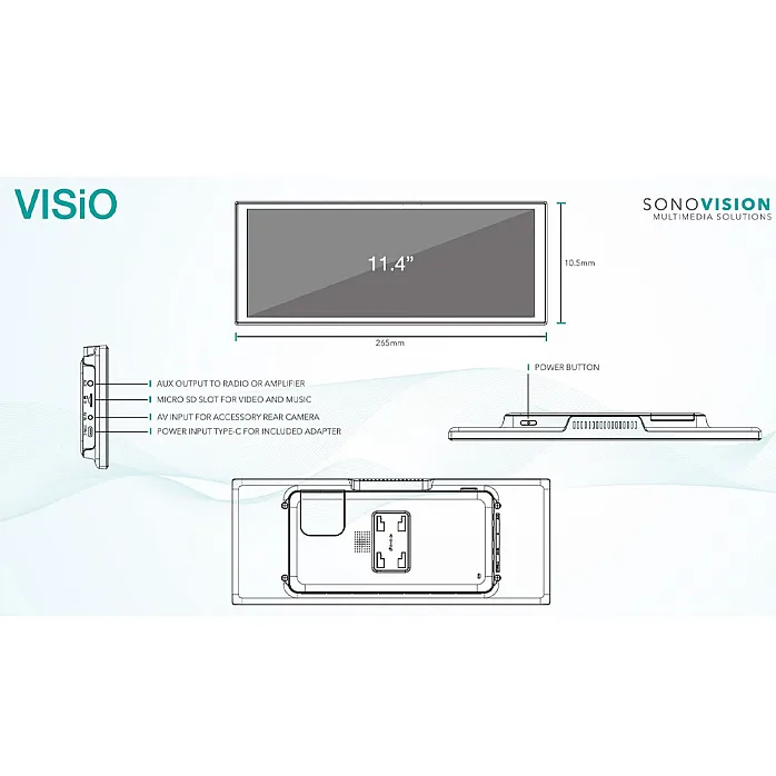 Sonovision VISiO-11c 11.4" IPS Smart Dash Display, Wireless CarPlay / Android Auto, WiFi 6, AI function, Bluetooth Stereo