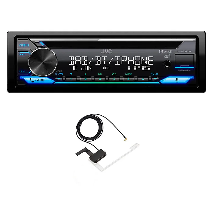 JVC KD-DB922BT Single Din Car Stereo Media Player Bluetooth DAB+ Radio AUX MP3 With Aerial