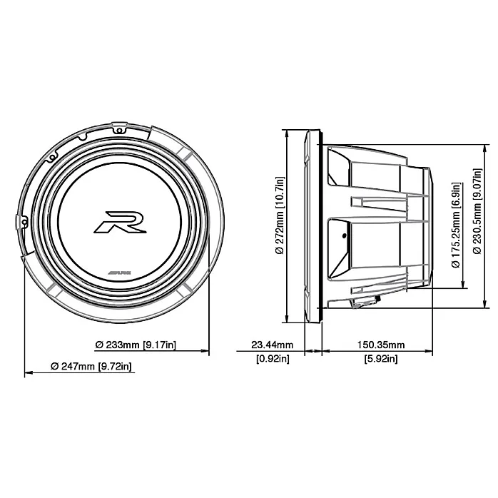 Alpine R2-W10D2 R-Series 10" (25cm) Subwoofer with Dual 2-Ohm Voice Coils 750W RMS
