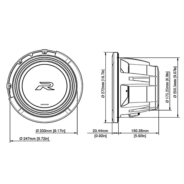 Alpine R2-W10D4 R-Series 10" (25cm) Subwoofer with Dual 4-Ohm Voice Coils 750W RMS