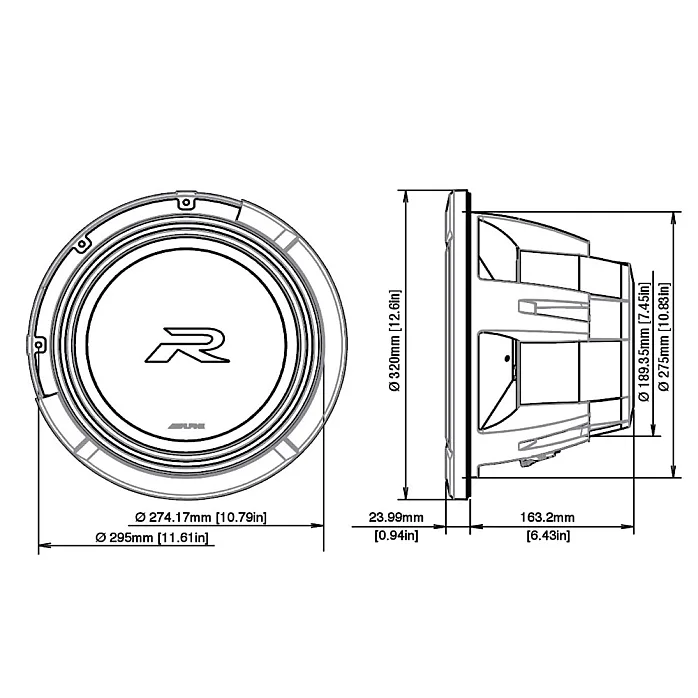 Alpine R2-W12D4 R-Series 12" (30cm) Subwoofer with Dual 4-Ohm Voice Coils 750W RMS