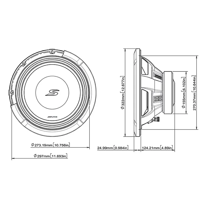 Alpine S2-W12D2 S-Series 12" (30cm) Subwoofer with Dual 2-Ohm Voice Coils