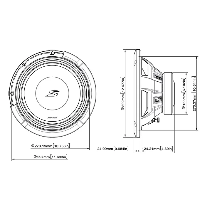 Alpine S2-W12D4 S-Series 12" (30cm) Subwoofer with Dual 4-Ohm Voice Coils