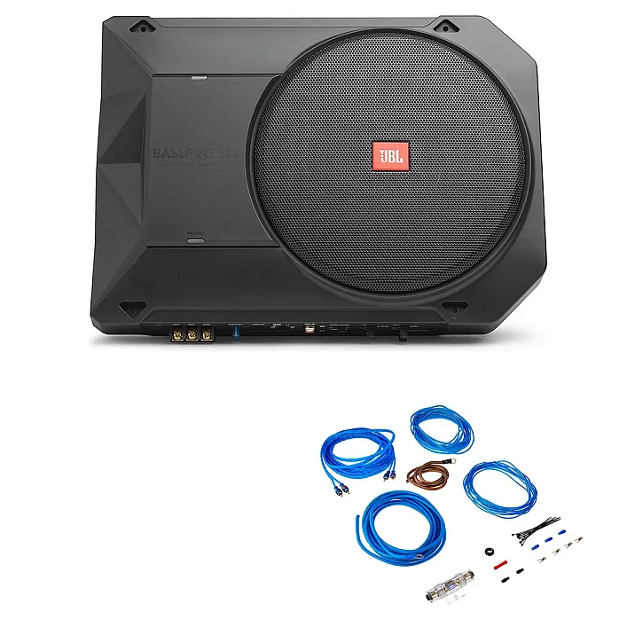 JBL Basspro SL2 8" (200mm) Compact Amplified Car Audio Woofer Under Seat Sub With Complete Wiring Kit