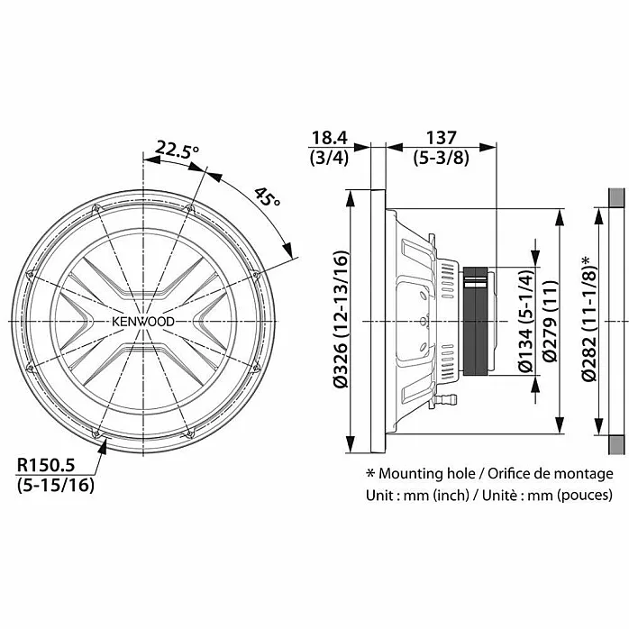 Kenwood KFC-PS3017W 2000 Watts 12" 30cm 4 Ohm Car Sub Bass Subwoofer