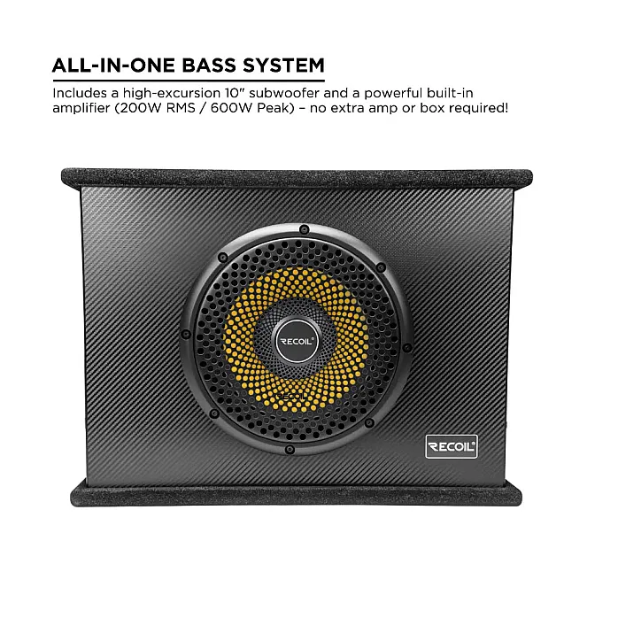 RECOIL LAS10 10" Slim Active Amplified Subwoofer Remote Bass Control 200W RMS