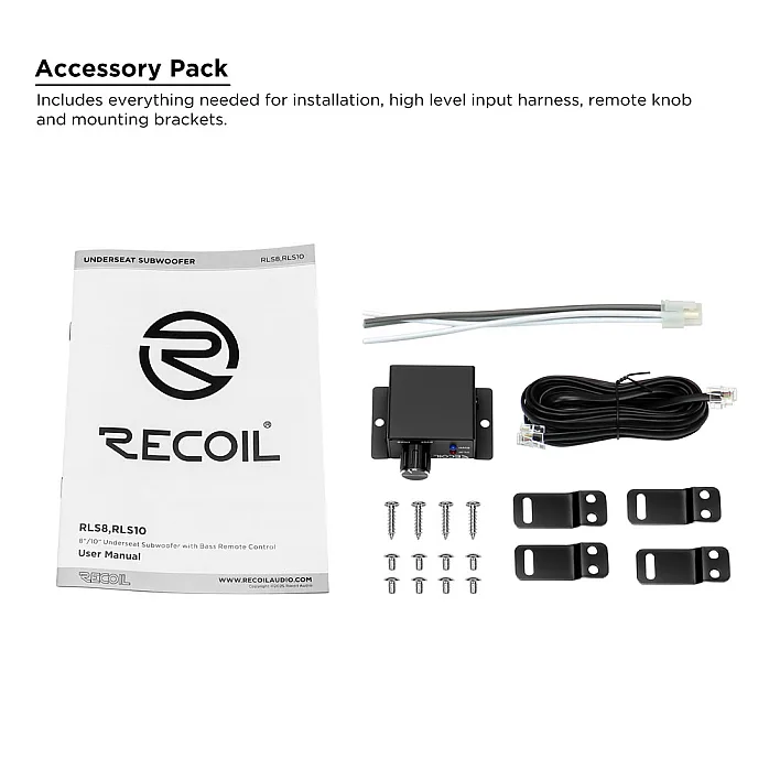 Recoil RLS8 8” Ultra Thin Class D Mono Under Seat Subwoofer with Built-in Amplifier Bass Remote Control