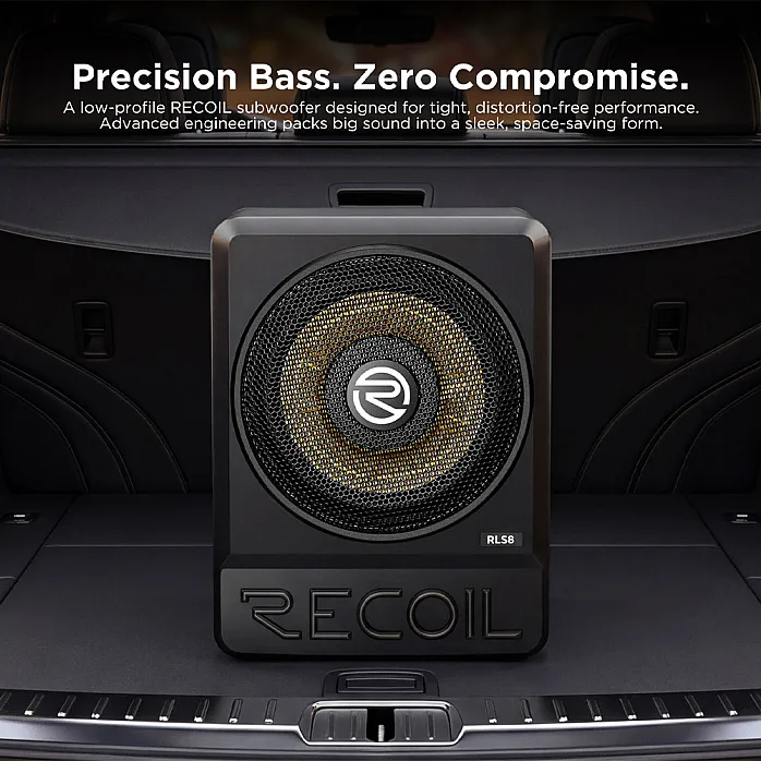Recoil RLS8 8” Ultra Thin Class D Mono Under Seat Subwoofer with Built-in Amplifier Bass Remote Control