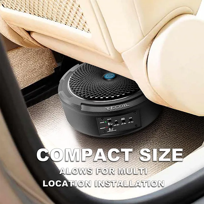 RECOIL SL1708 8" UnderSeat Slim Amplified Car Subwoofer With Installation Wiring Kit