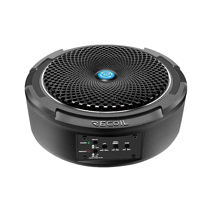 RECOIL SL1708 8" UnderSeat Slim Amplified Car Subwoofer With Installation Wiring Kit