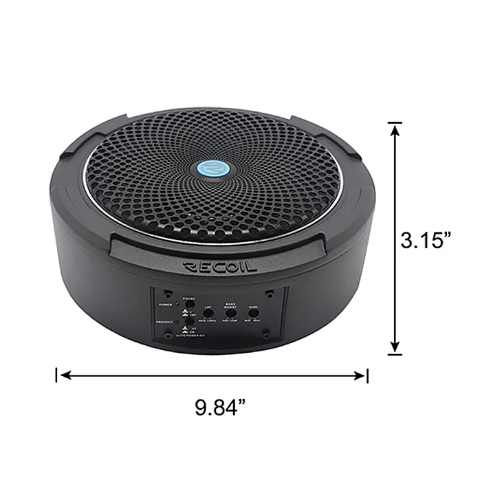 RECOIL SL1708 8" UnderSeat Slim Amplified Car Subwoofer With Installation Wiring Kit