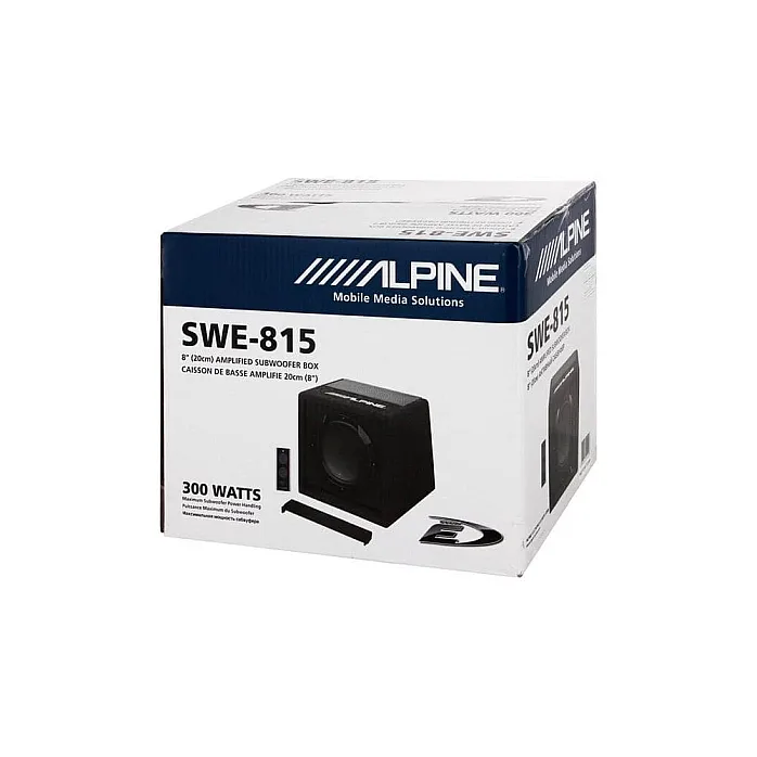 Alpine SWE-815 8" 20cm Amplified Subwoofer Bass Box with Wired Remote Controller