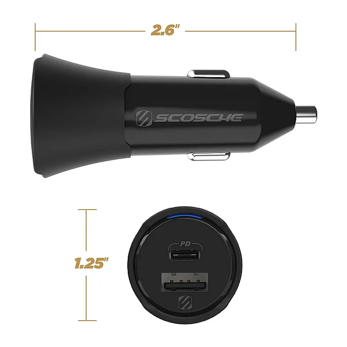 Scosche CPDCA32 PowerVolt 20W USB Type-C and 12W USB Type-A 3.0 Fast Car Charger