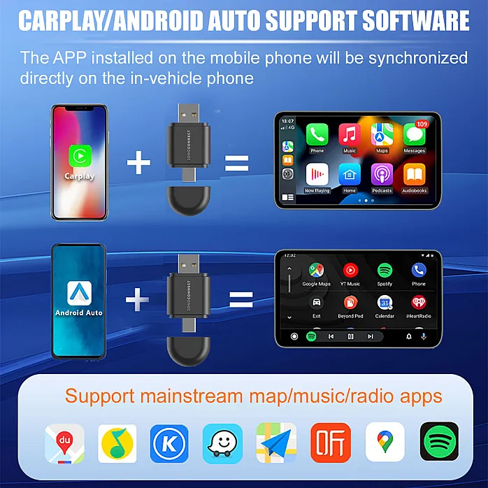 SonoConnect SC-MIWCA 2-IN-1 Wireless Carplay / Android Auto Adapter USB Type-C Car Dongle