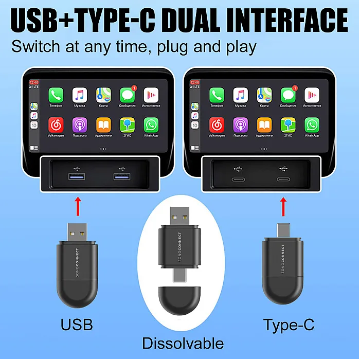SonoConnect SC-MIWCA 2-IN-1 Wireless Carplay / Android Auto Adapter USB Type-C Car Dongle