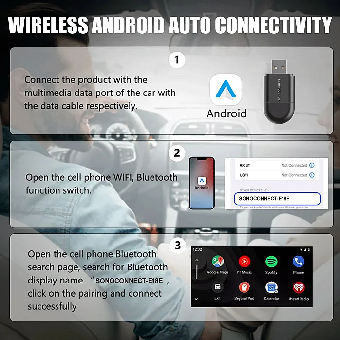 SonoConnect SC-MIWCA 2-IN-1 Wireless Carplay / Android Auto Adapter USB Type-C Car Dongle