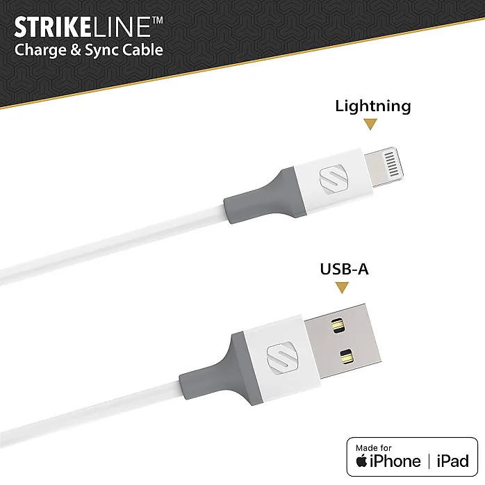 Scosche i34WG-SP StrikeLine USB-A to Lightning Charge & Sync Cable 4-ft White/Gray