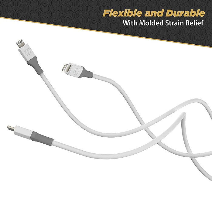 Scosche i34WG-SP StrikeLine USB-A to Lightning Charge & Sync Cable 4-ft White/Gray