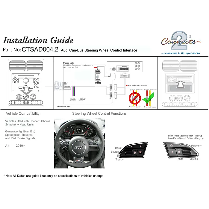 Audi A1, Q3 Steering Stalk Control Adaptor Phone Button Support - CTSAD004.2