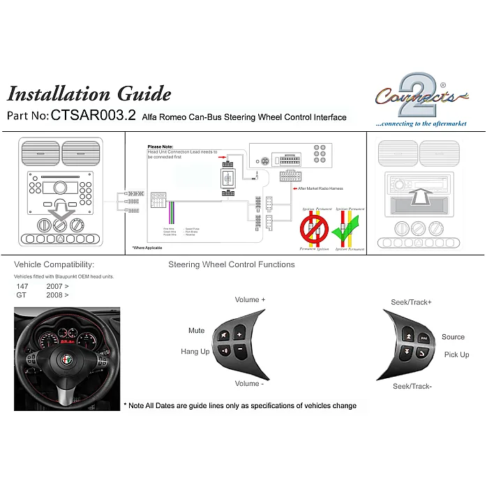 Connects2 CTSAR004.2 Alfa Romeo Giulietta, Mito Steering Wheel Control Adaptor With Phone Button Support
