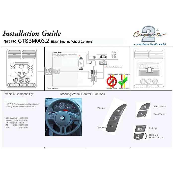 BMW 3, 5, 7 Series Mini, X5 Steering Stalk Control Adaptor Phone Button Support - CTSBM003.2