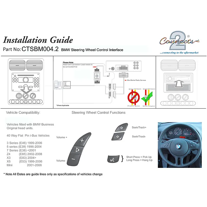 BMW 3, 5, 7 Series Mini, X3, X5, Z4 Steering Stalk Control Adaptor Phone Button Support - CTSBM004.2