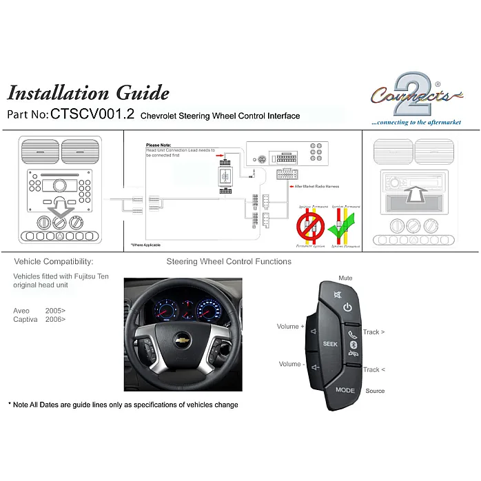 Connects2 CTSCV002.2 Chevrolet Spark 2010-2015 Steering Wheel Stalk Control Adaptor