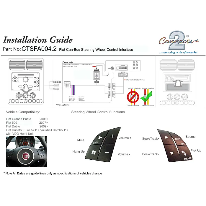Fiat Idea, Punto, Qubo Steering Control Adaptor Phone Button Support - CTSFA004.2