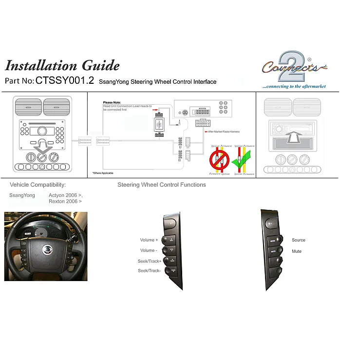 Ssangyong Rexton, Actyon, Korando Sport, Rodius Steering Wheel Stalk Control Adaptor - CTSSY001.2